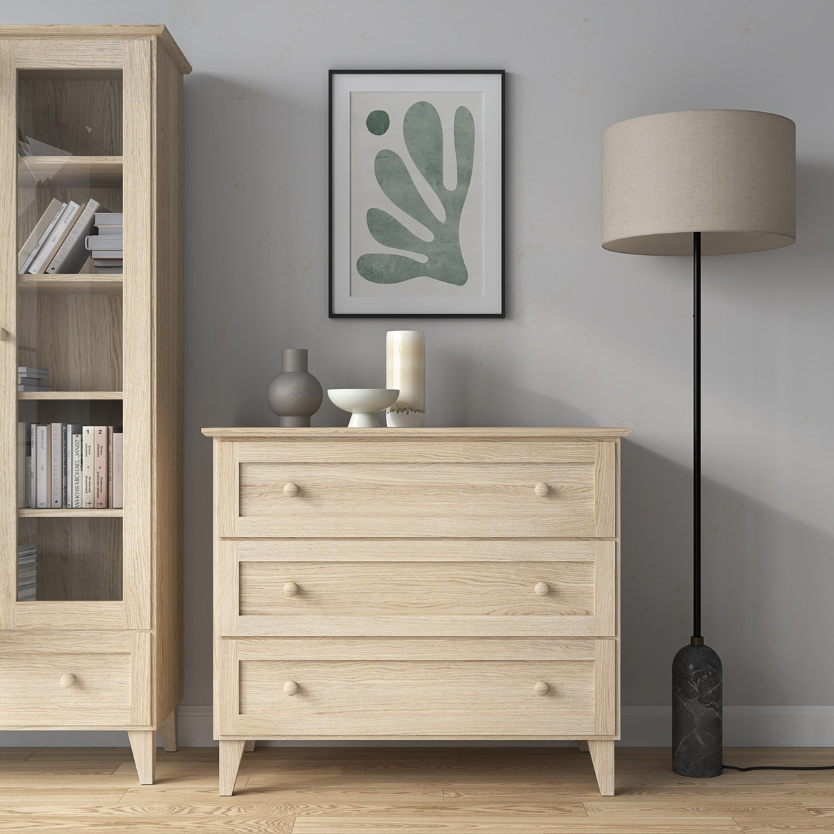 Dębowa komoda 3S 105 Scandi dąb bielony
