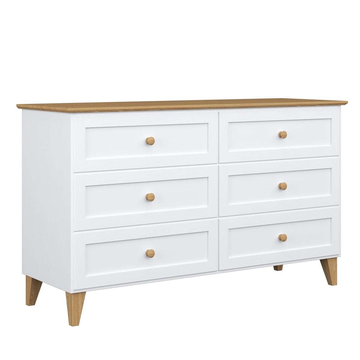 Chest of drawers 6S wooden white with oak 154 cm in bedroom – Scandinavian arrangement