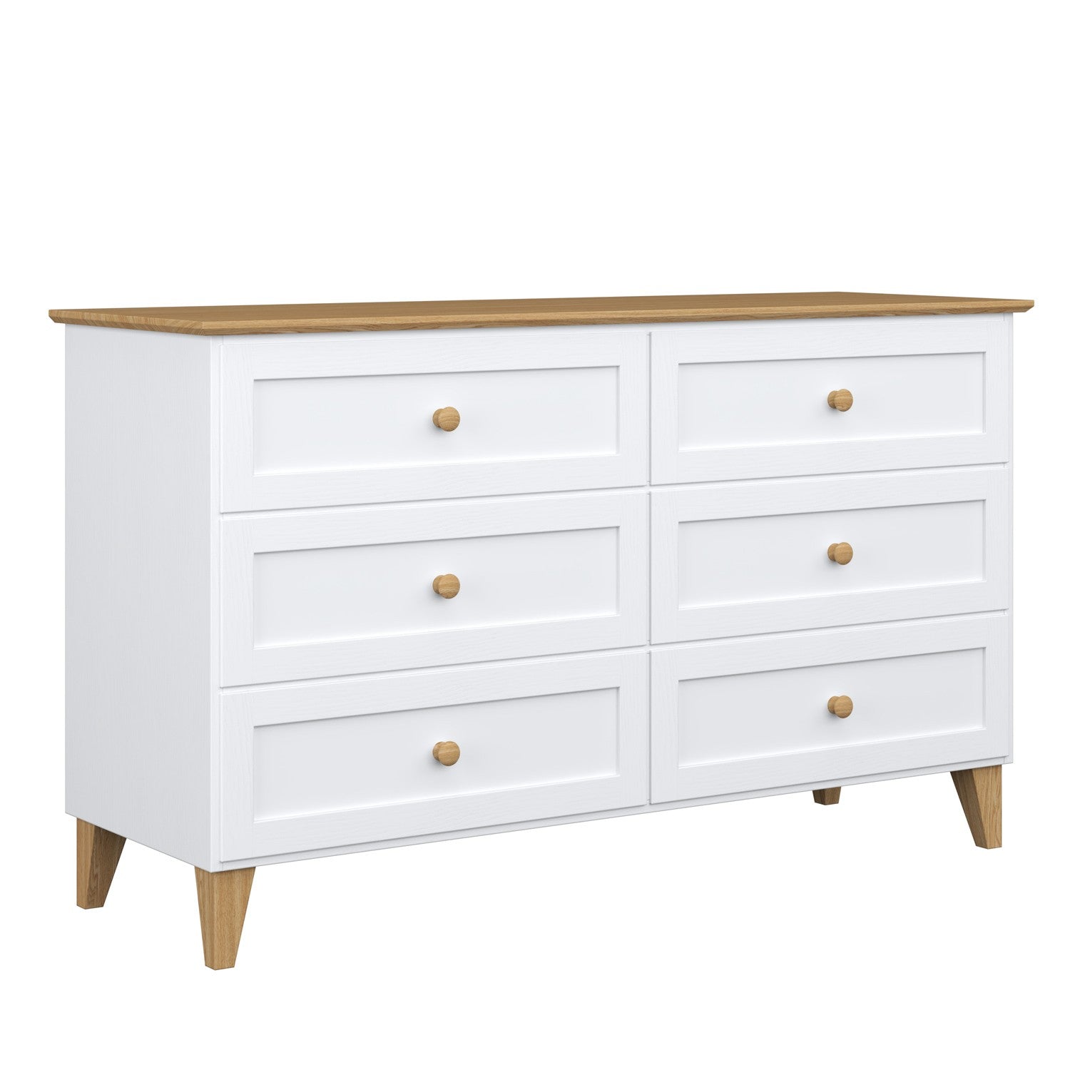 Chest of drawers 6S wooden white with oak 154 cm in bedroom – Scandinavian arrangement