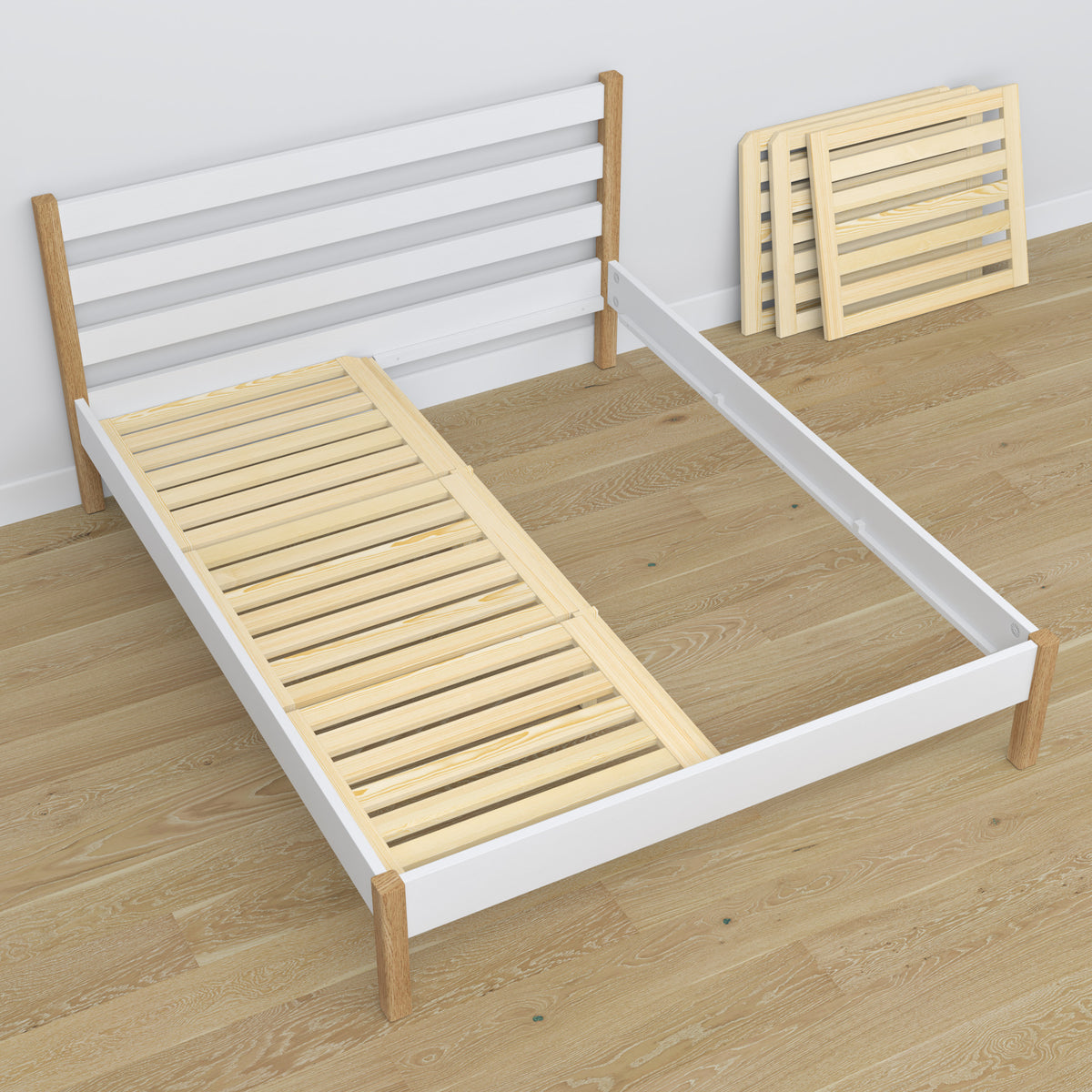 Letto matrimoniale in legno bianco-quercia – dimensioni e schema, Nizio Home