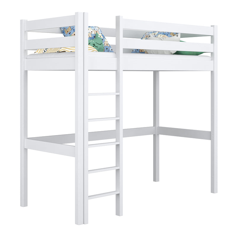 Letto a soppalco in legno bianco – stanza per bambini, legno massello, stile scandi