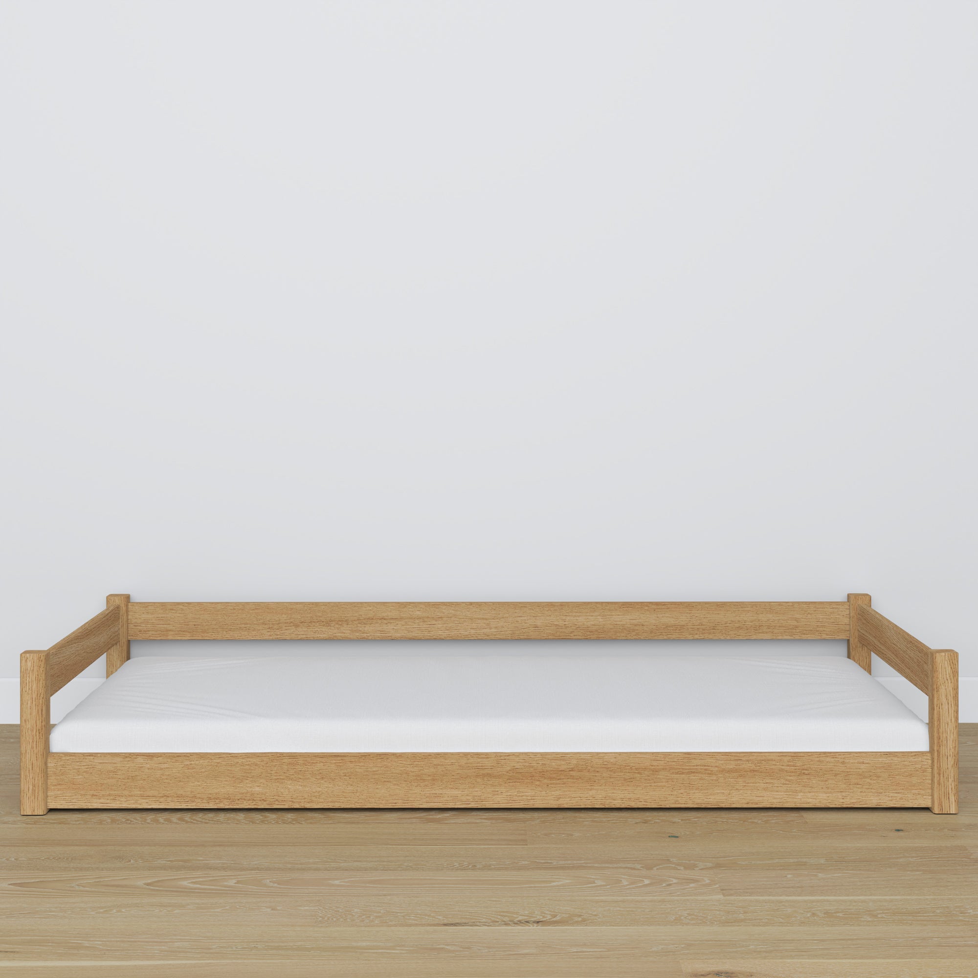 Low Bed Oak Natural Oak – Low Frame, Side View, Scandi Bedroom