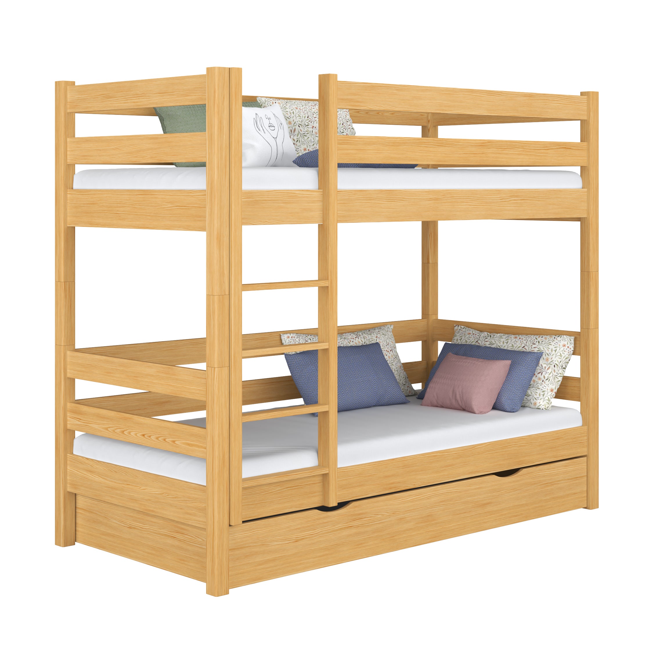 Letto a castello con cassetto in legno pino naturale – stanza per bambini, legno massello, scandi