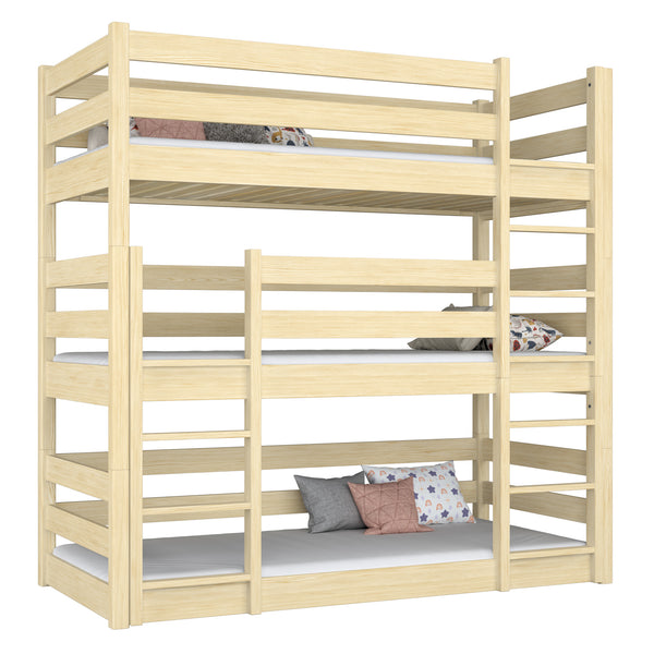 Triple bunk bed wooden clear pine – three sleeping places, scandi children’s room