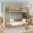 Letto a castello in rovere naturale – cassetto aperto, capiente vano sotto letto