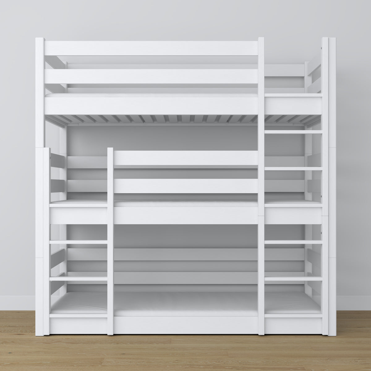 Letto 3-a castello bianco – scala e sponde sicurezza, in legno