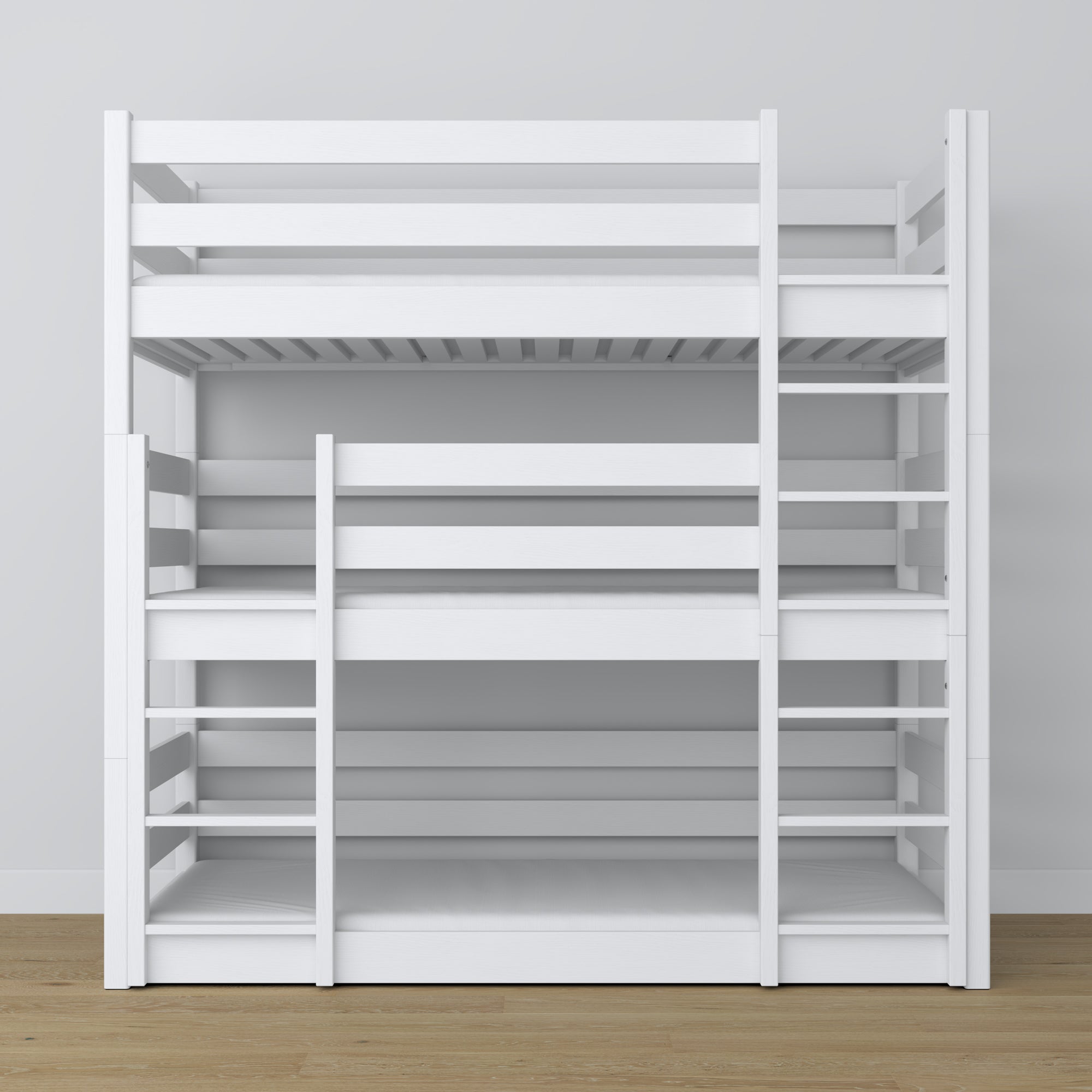 Letto 3-a castello bianco – scala e sponde sicurezza, in legno
