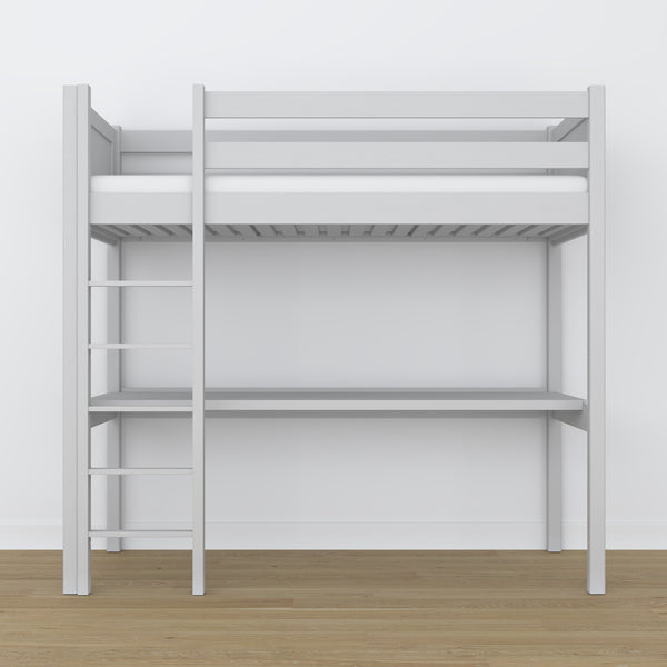 Loft bed grey with desk – study space under the sleeping area, wooden