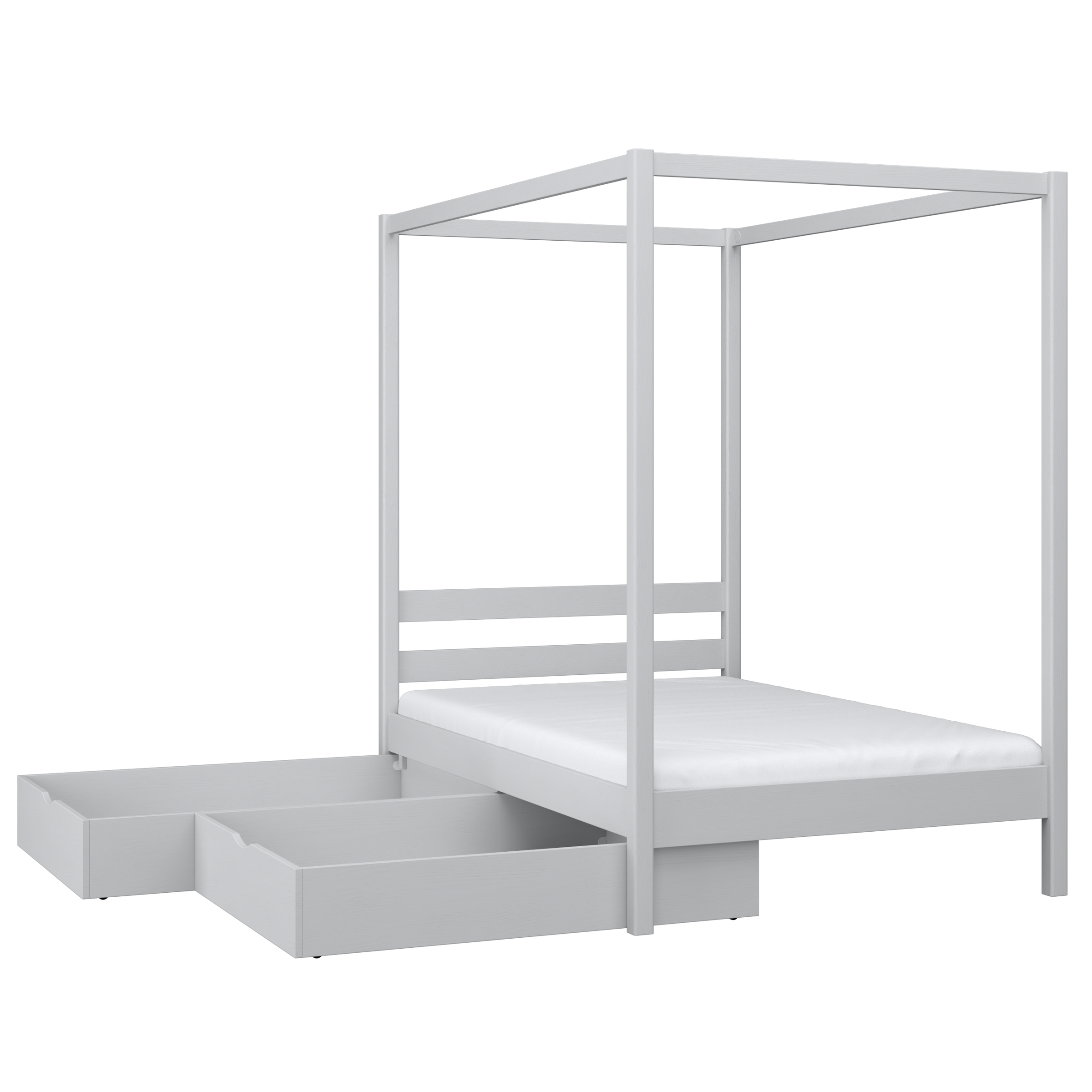 Bed grey with canopy – wooden details and joints, Nizio Home