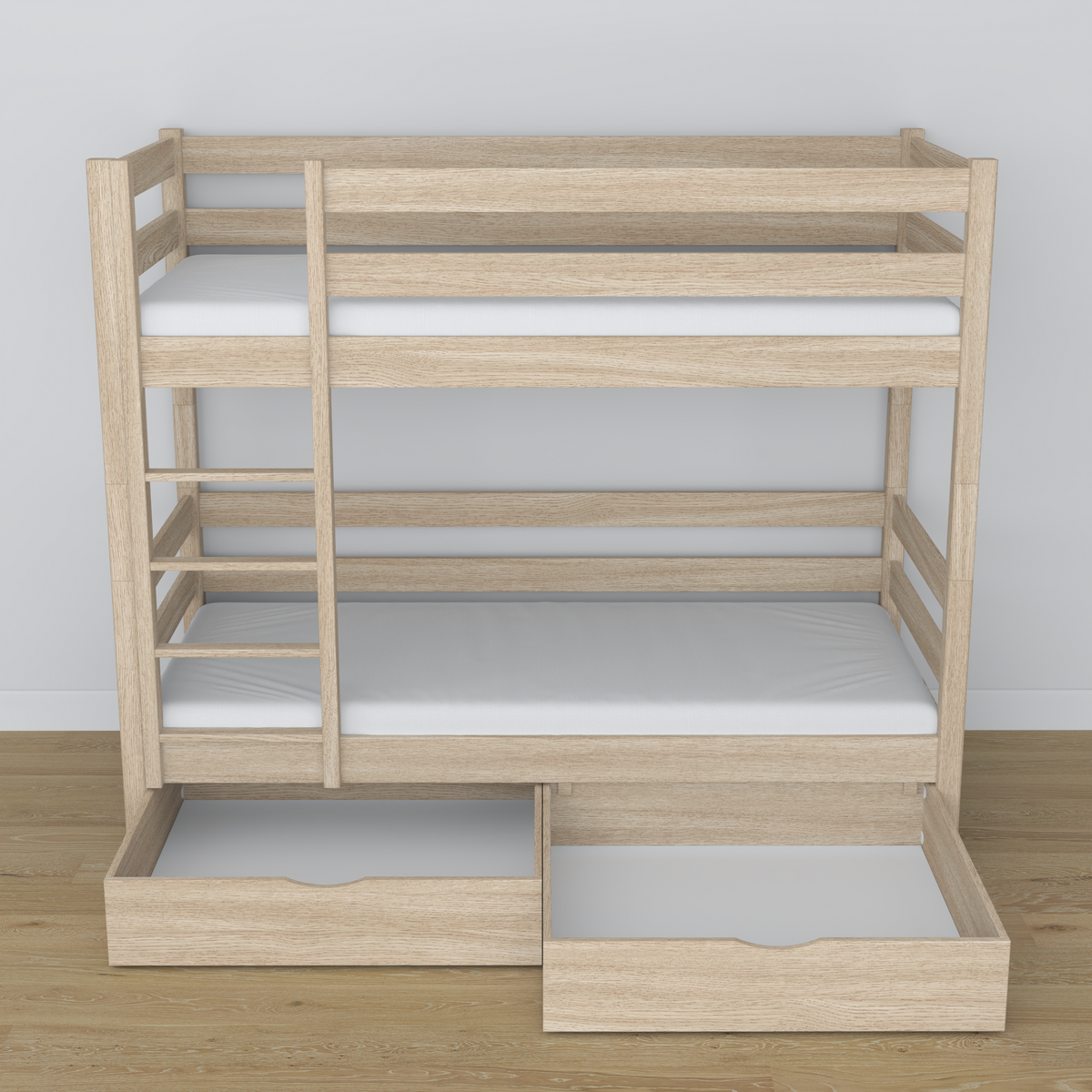 Letto a castello in rovere sbiancata con cassetto – dimensioni e schema, Nizio