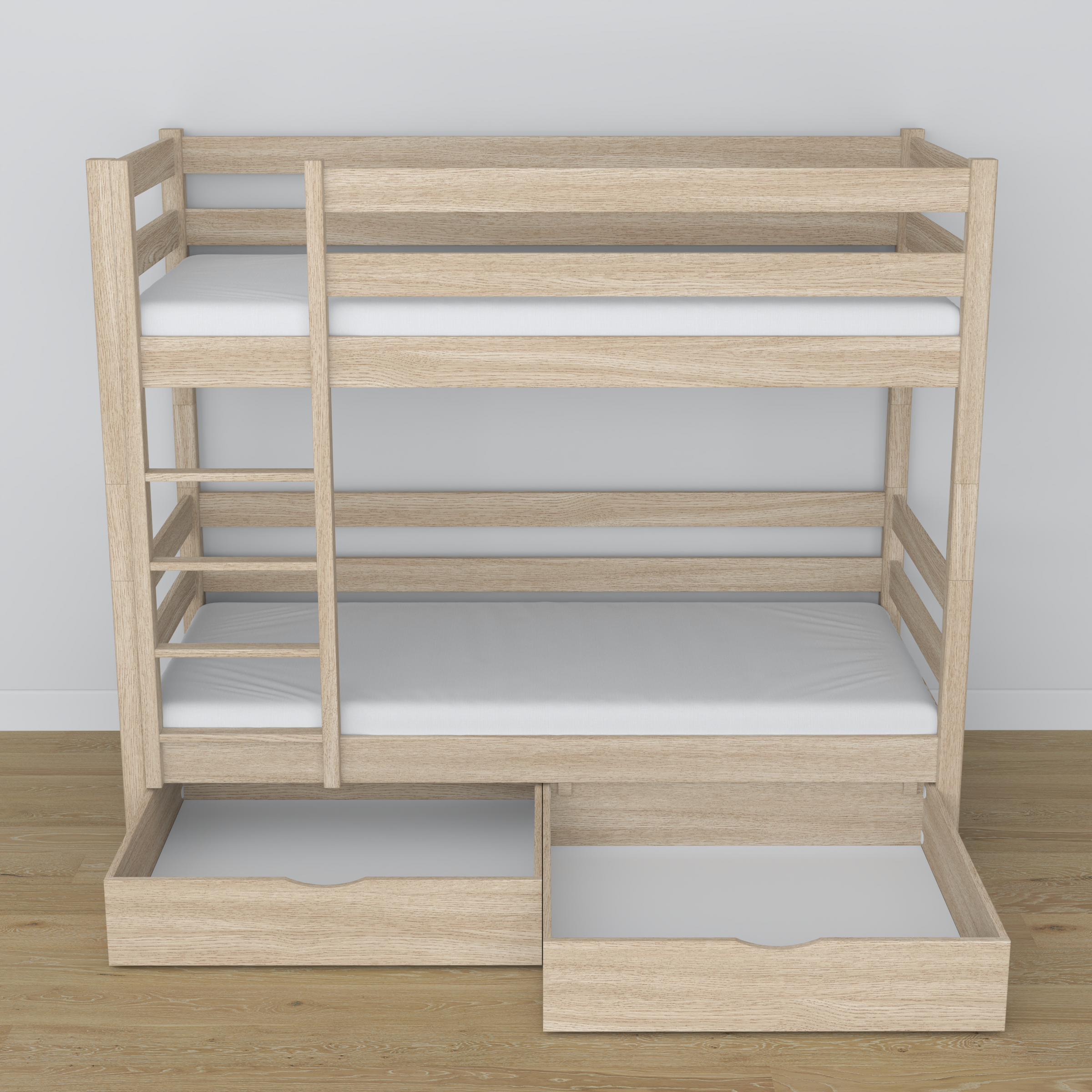 Letto a castello in rovere sbiancata con cassetto – dimensioni e schema, Nizio