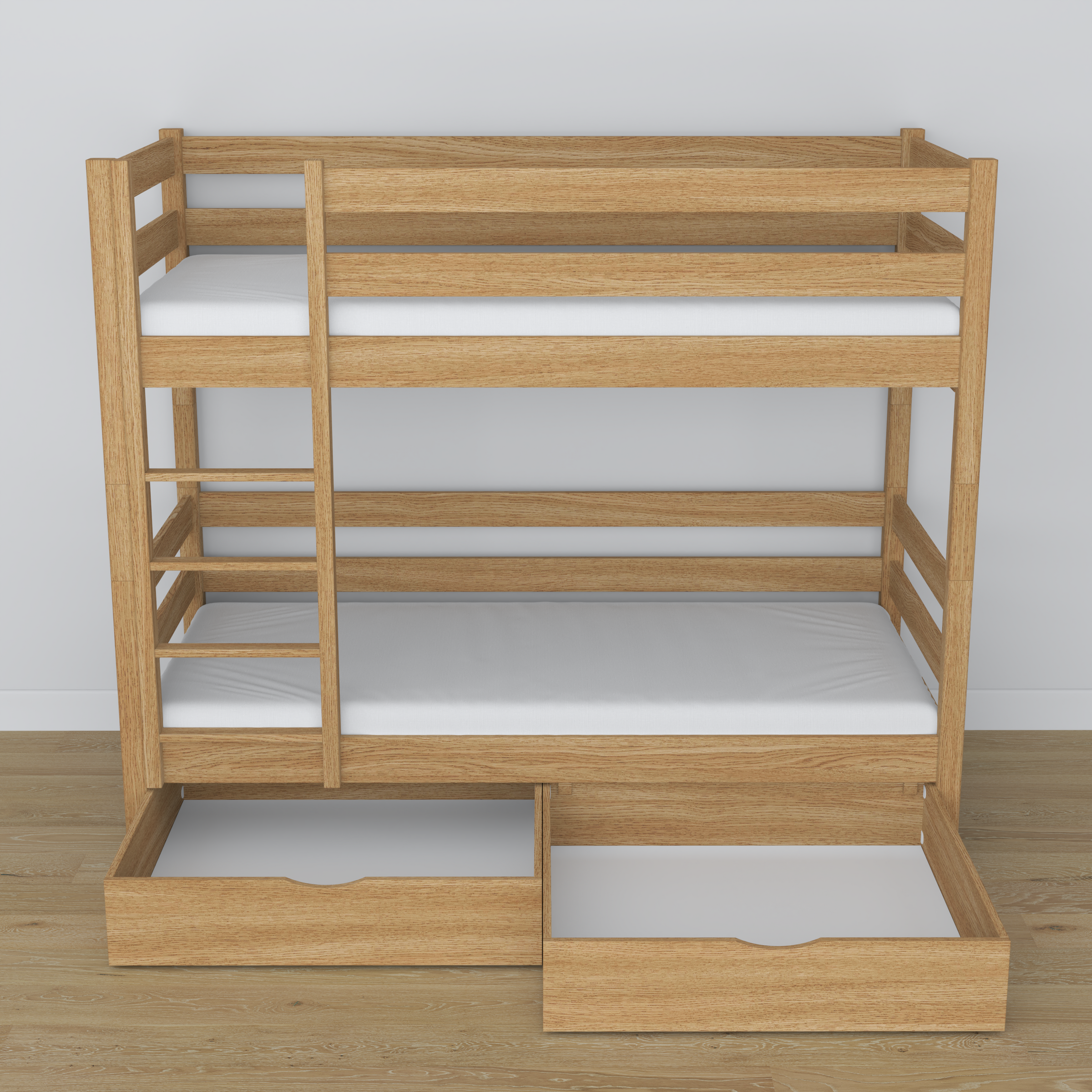 Oak Bunk Bed Natural Oak with Drawer – Dimensions and Diagram, Nizio