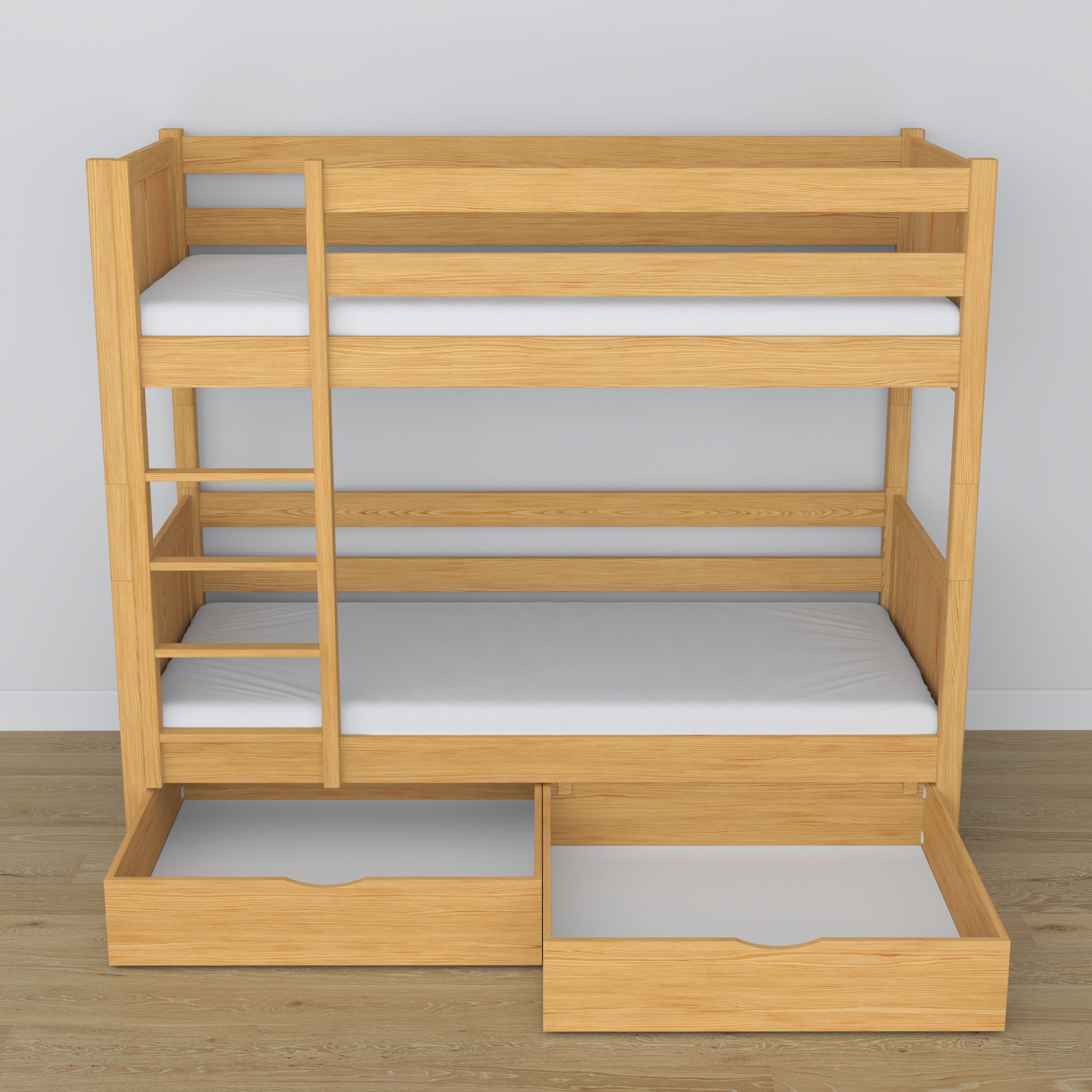 Letto a castello pino naturale – struttura in legno con doghe, vista laterale
