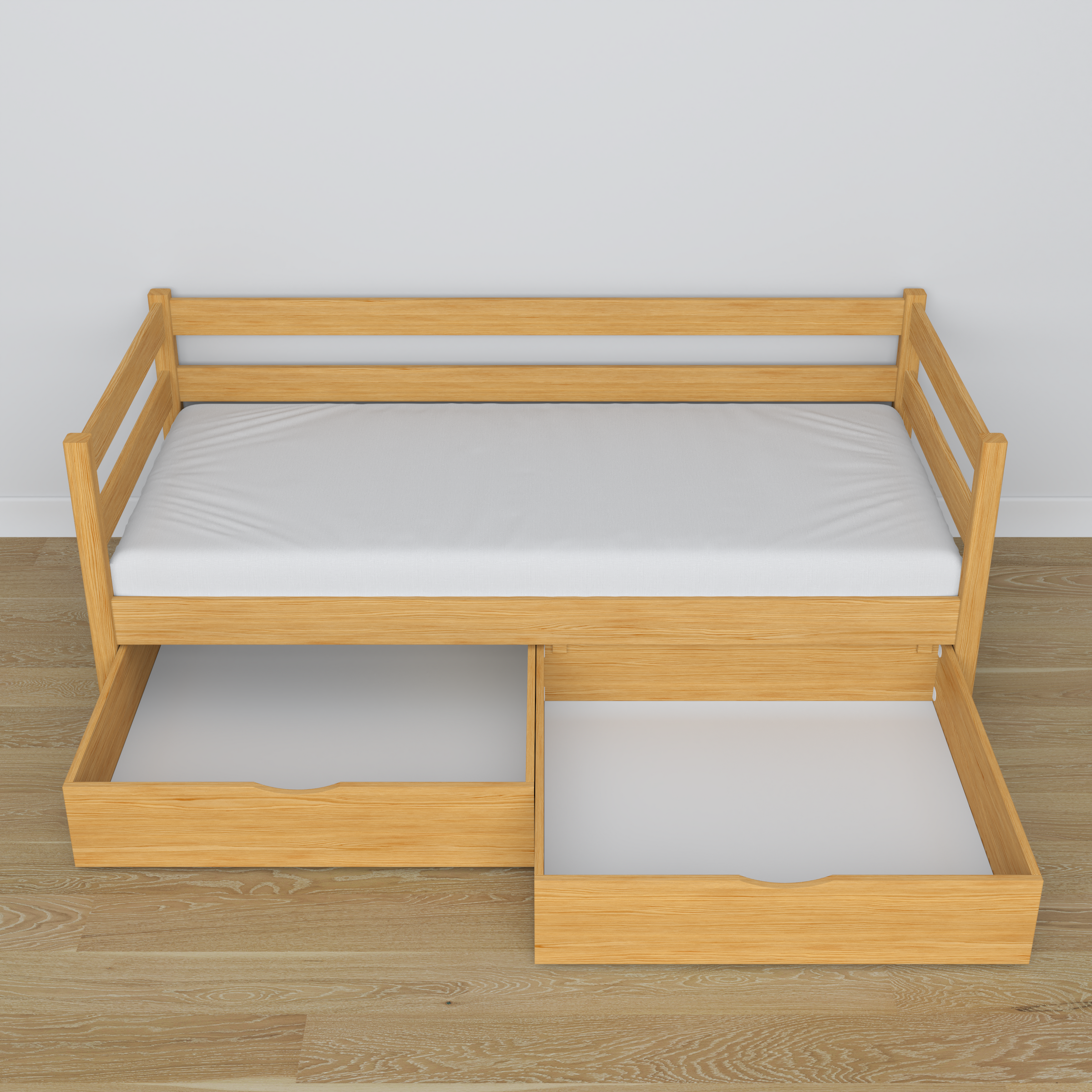 Letto divano in legno pino naturale – vista diagonale, scandi