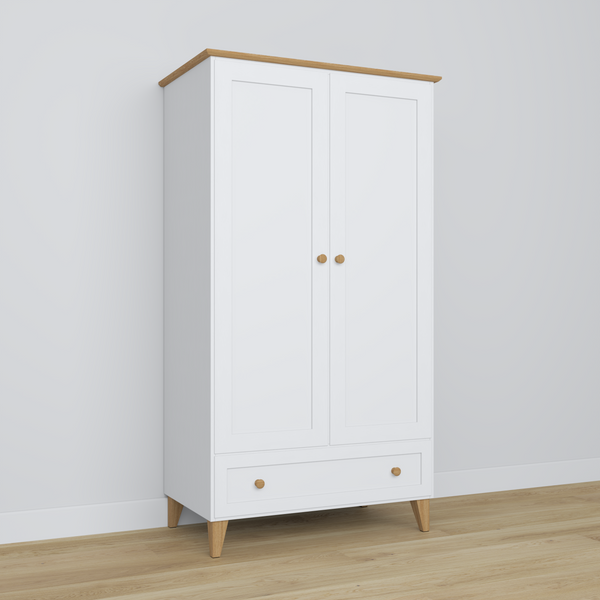 Armadio in legno 2D1S Scandi bianco / quercia naturale