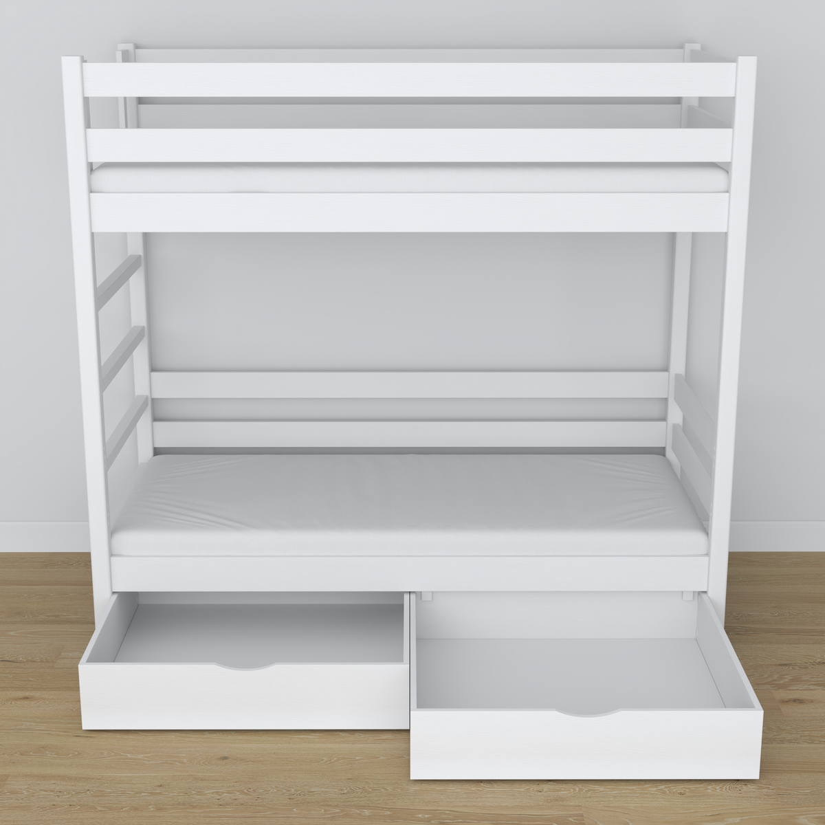 White Wooden Bunk Bed with Drawer – Dimensions and Diagram, Nizio