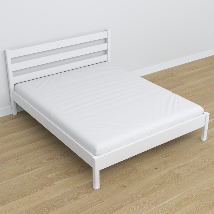 Letto matrimoniale bianco in camera da letto – allestimento con biancheria, stile scandi