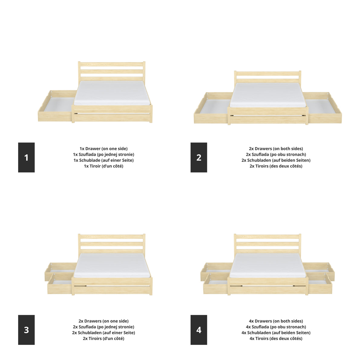 Double bed clear pine with drawer in bedroom – Scandinavian arrangement