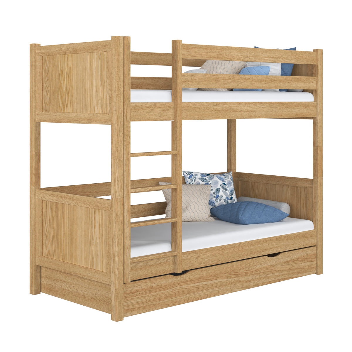 Letto a castello con cassetto in rovere naturale – stanza per bambini, legno massello, scandi