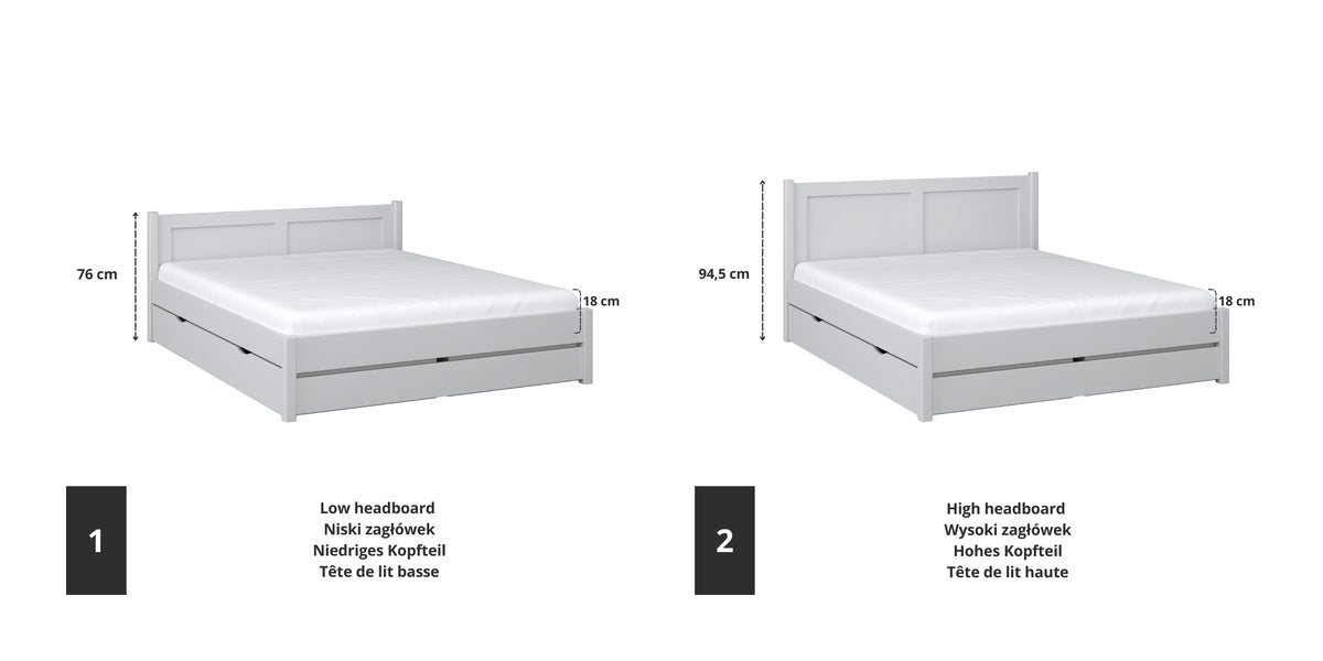 Letto matrimoniale in legno grigio – dettaglio giunzioni e cassetti, Nizio