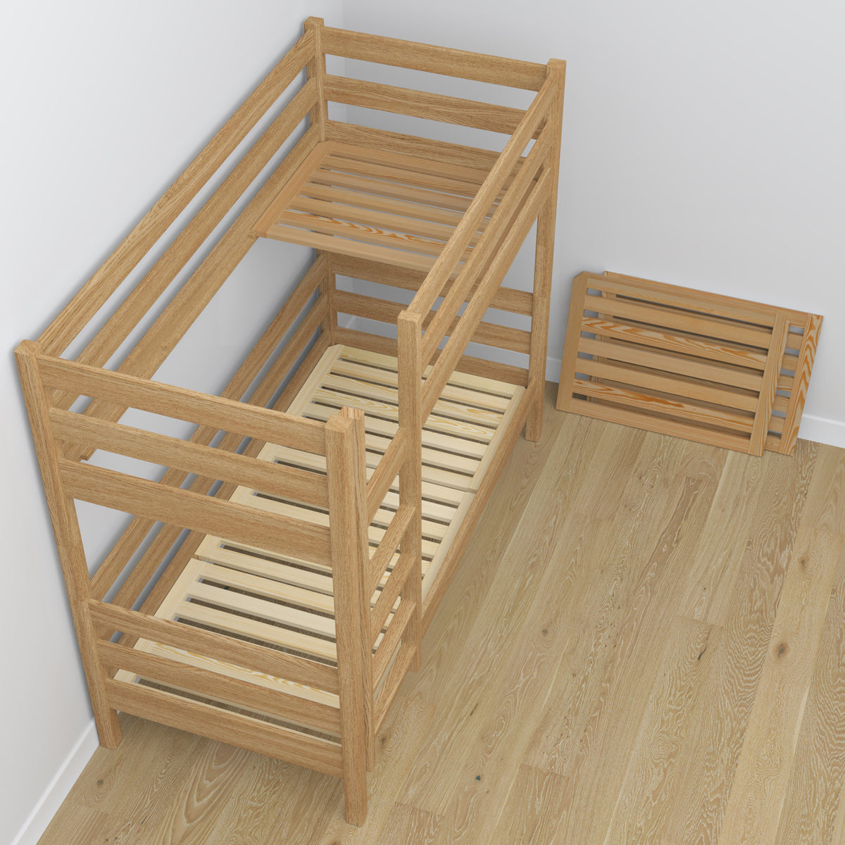 Oak Bunk Bed Natural Oak with Drawer – Scandi Children’s Room Arrangement