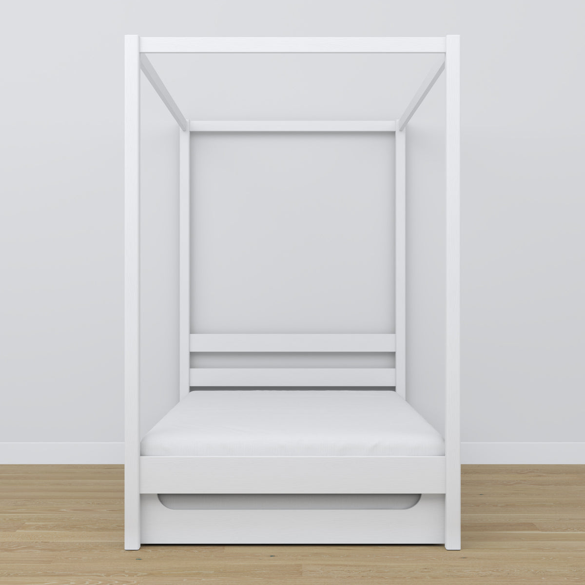 Letto con baldacchino e cassetto per materasso bianco in legno – dimensioni, Nizio
