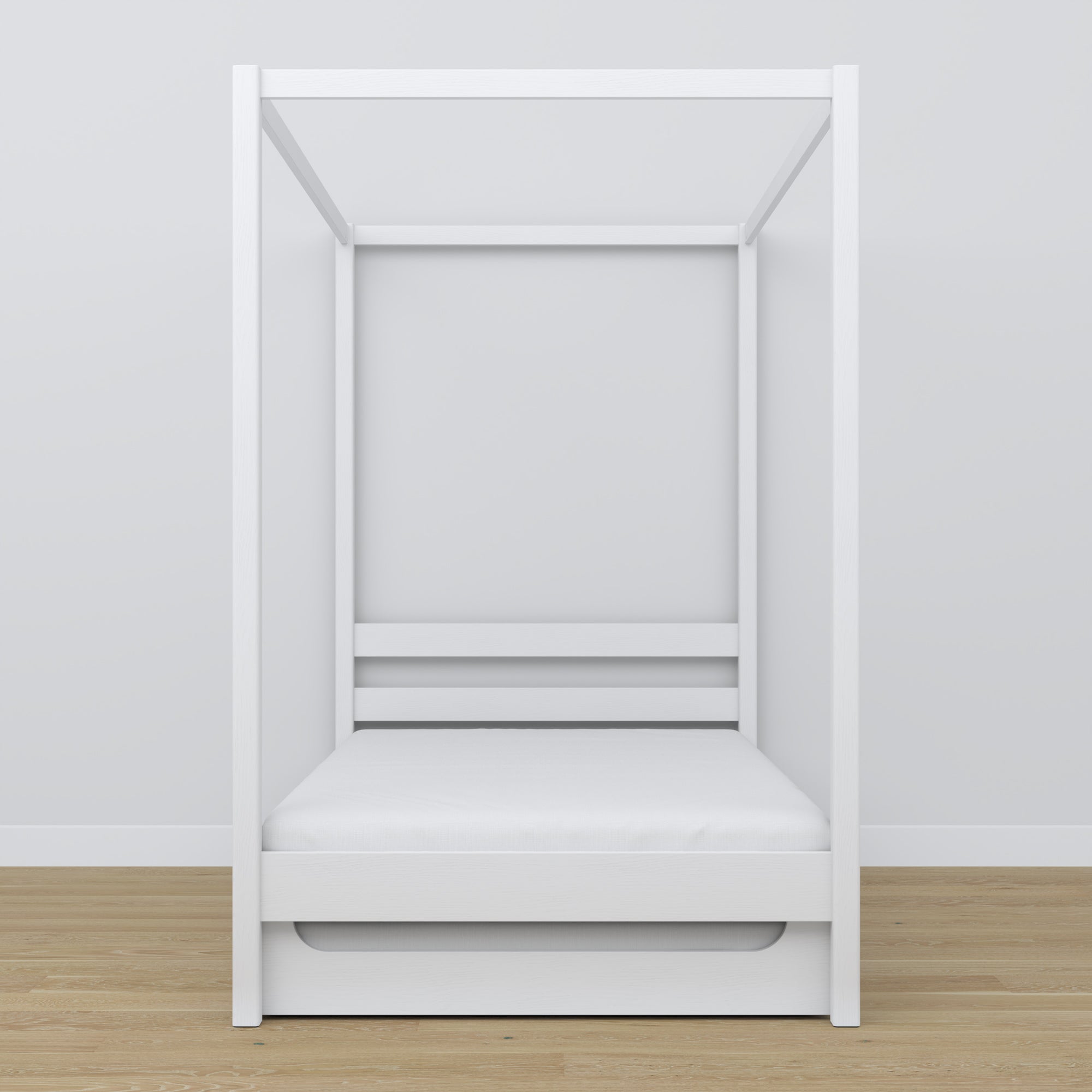 Letto con baldacchino e cassetto per materasso bianco in legno – dimensioni, Nizio