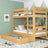 Letto a castello in legno pino naturale – cassetto aperto, capiente vano sotto letto