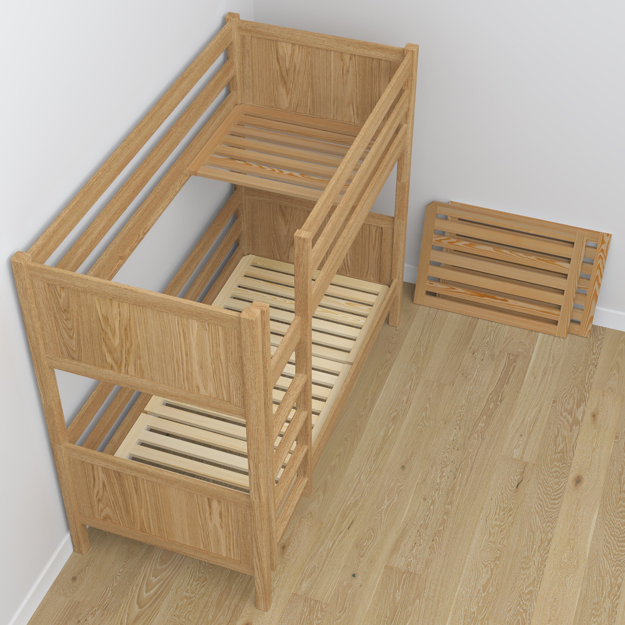 Letto a castello quercia naturale – giunzioni artigianali in quercia, dettaglio, Nizio Home