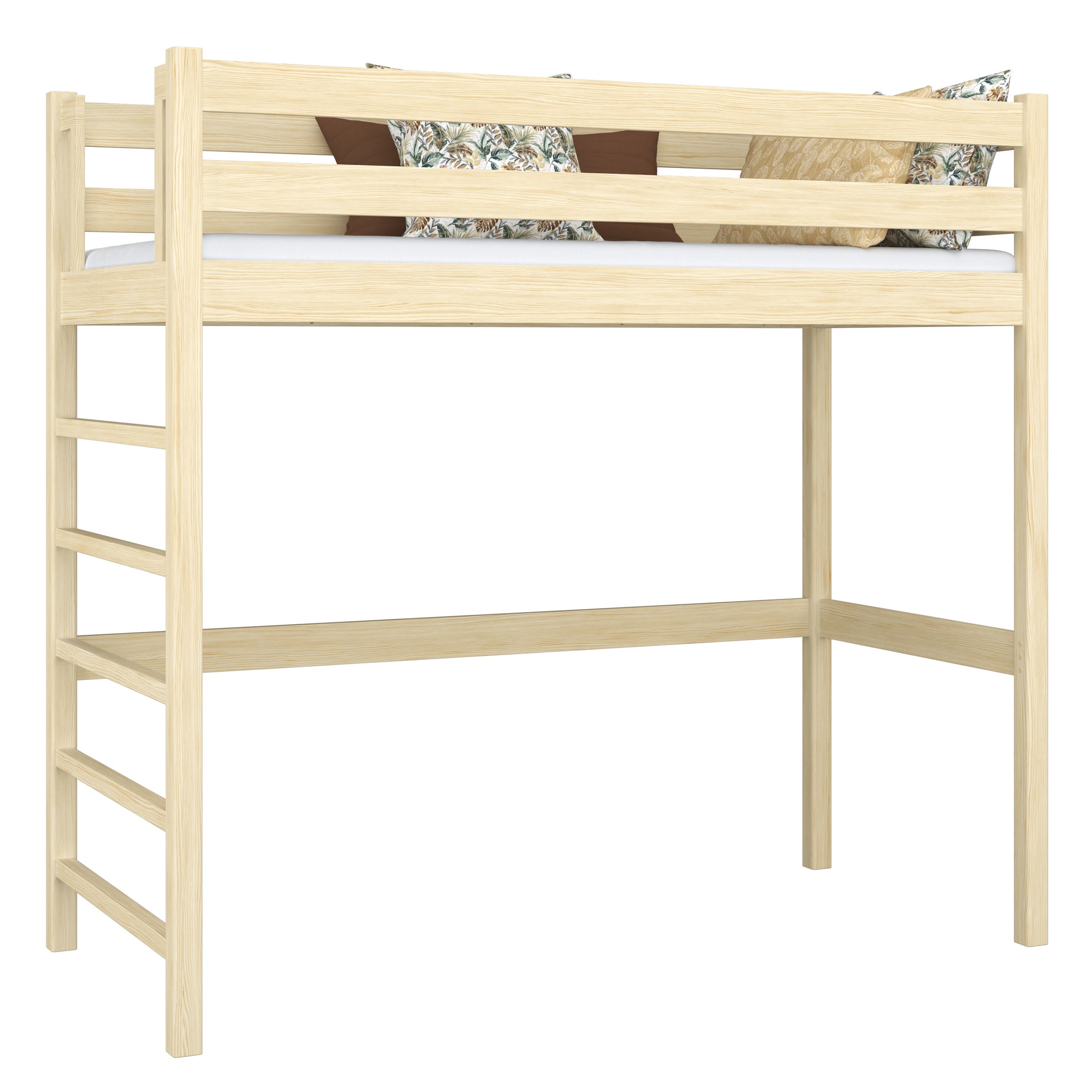 Letto a soppalco in legno pino trasparente – stanza per bambini, legno massello, stile scandi