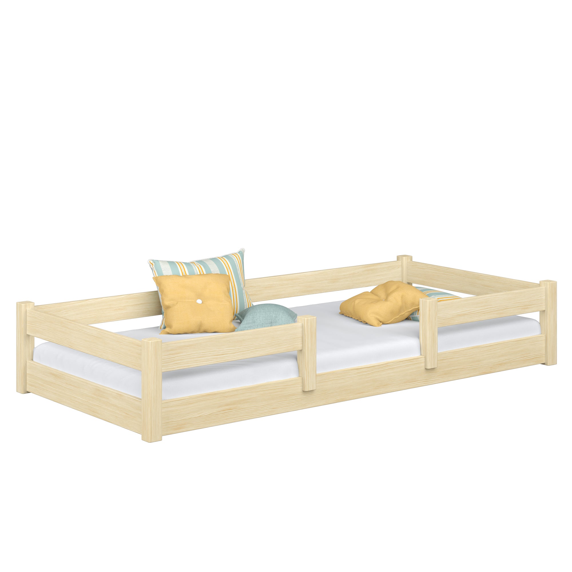 Letto basso in legno pino trasparente – della camera da lettoa, legno massello, stile scandinavo Nizio