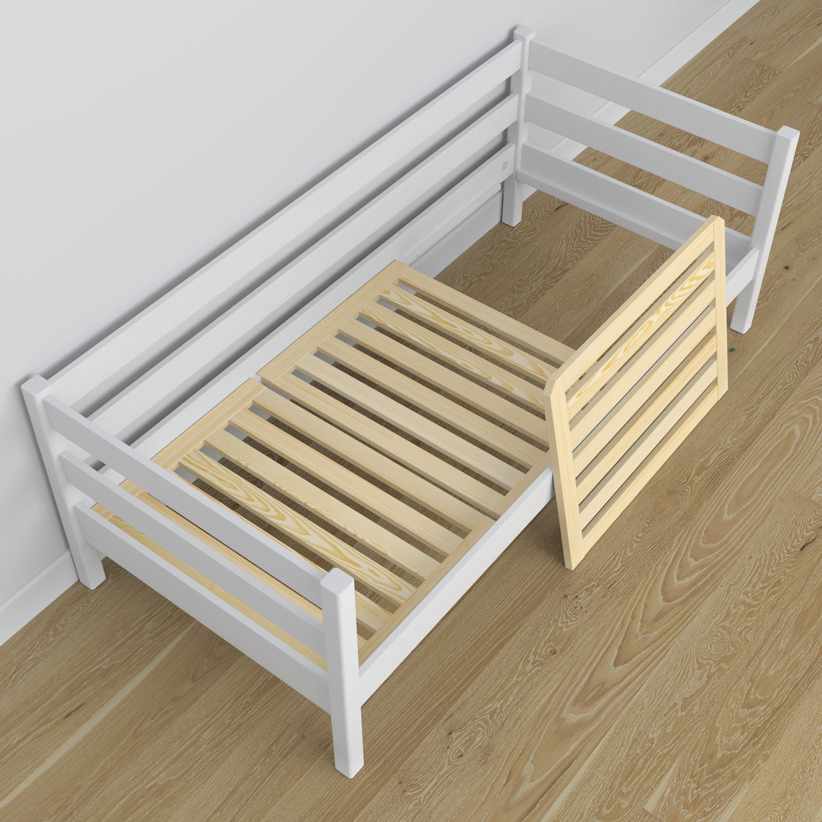 Łóżko sofa z szufladą na materac biały z drewna – wymiary, Nizio