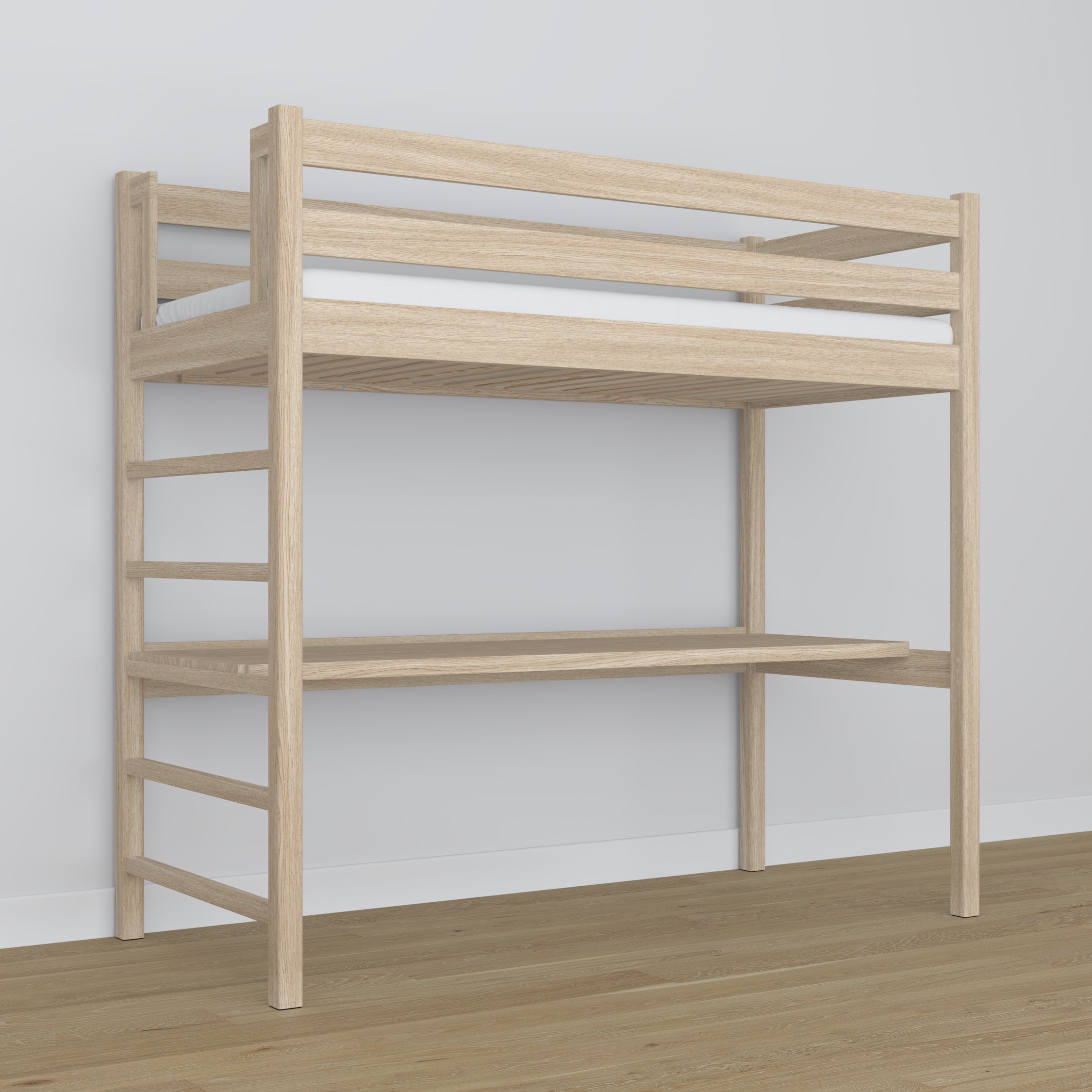 Letto a soppalco con scrivania quercia sbiancata con quercia – dimensioni, Nizio Home