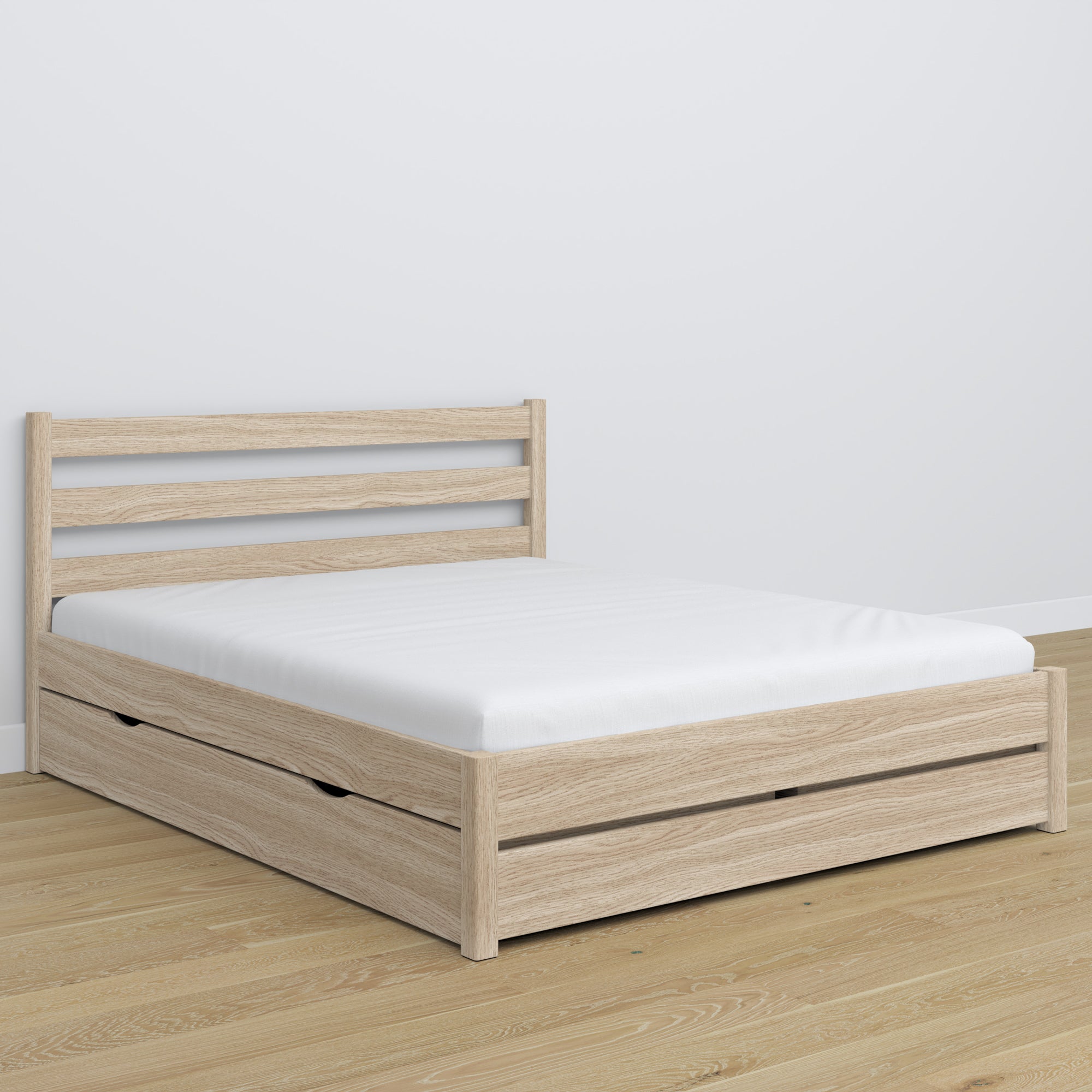 Letto matrimoniale quercia sbiancata con cassetto – testiera in quercia, dettaglio
