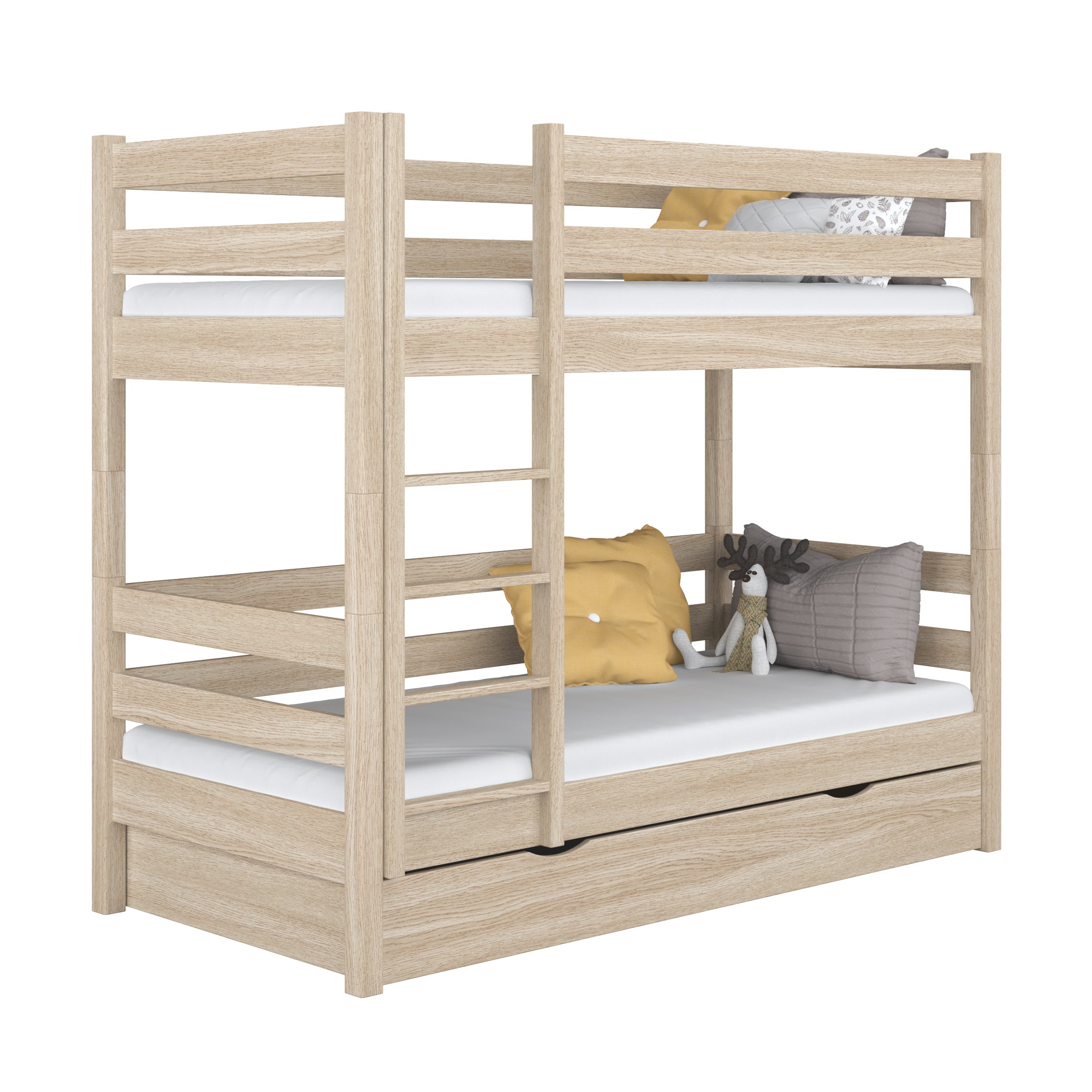 Letto a castello quercia sbiancata per bambini – due della camera da lettoe e cassetto, in quercia