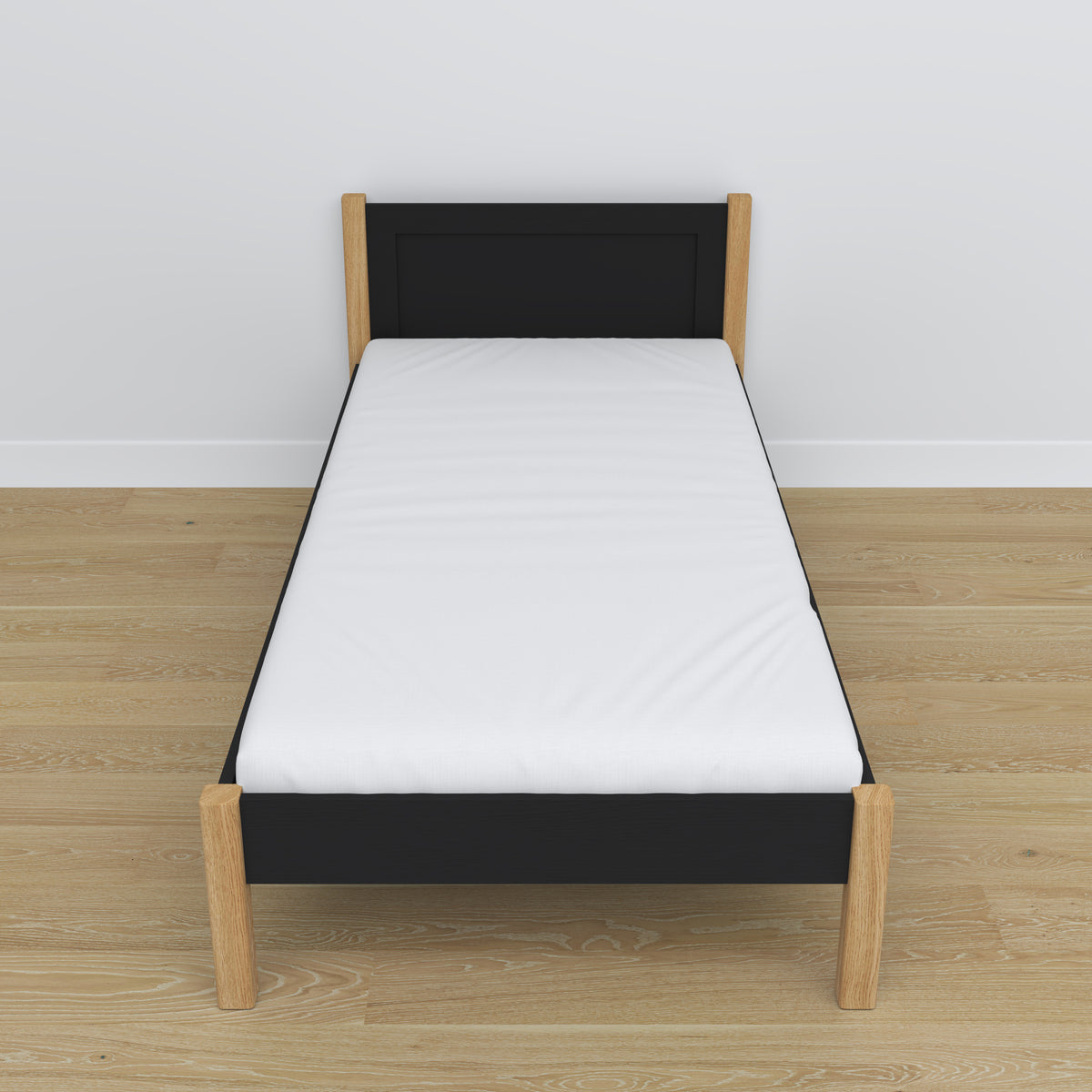 Black and Oak Wooden Bed – Dimensions and Diagram, Nizio Home