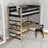 Loft bed black/oak – wooden desk under the sleeping area, scandi children’s room