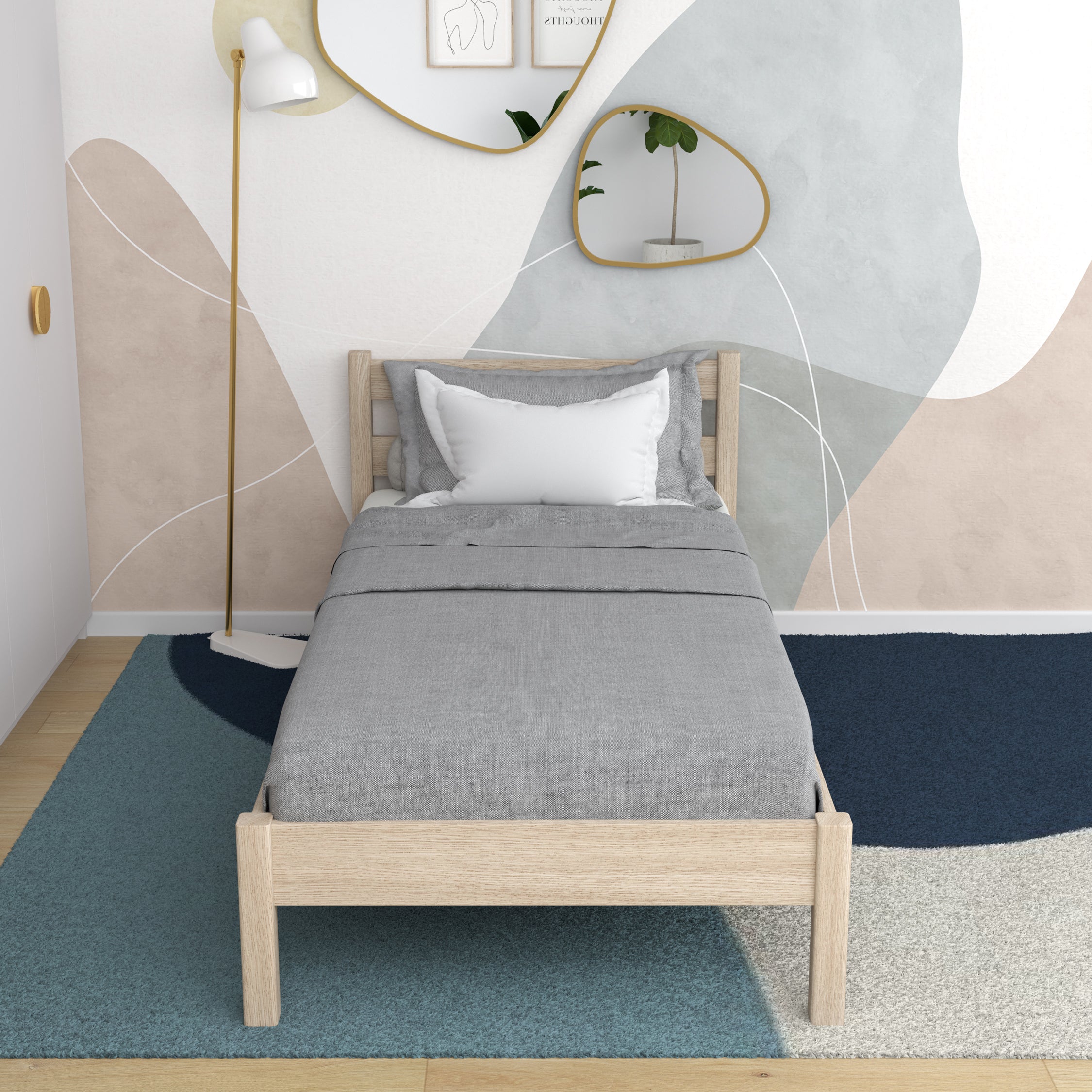 Łóżko pojedyncze N01 dąb bielony – dodatkowy widok, lite drewno dębowe