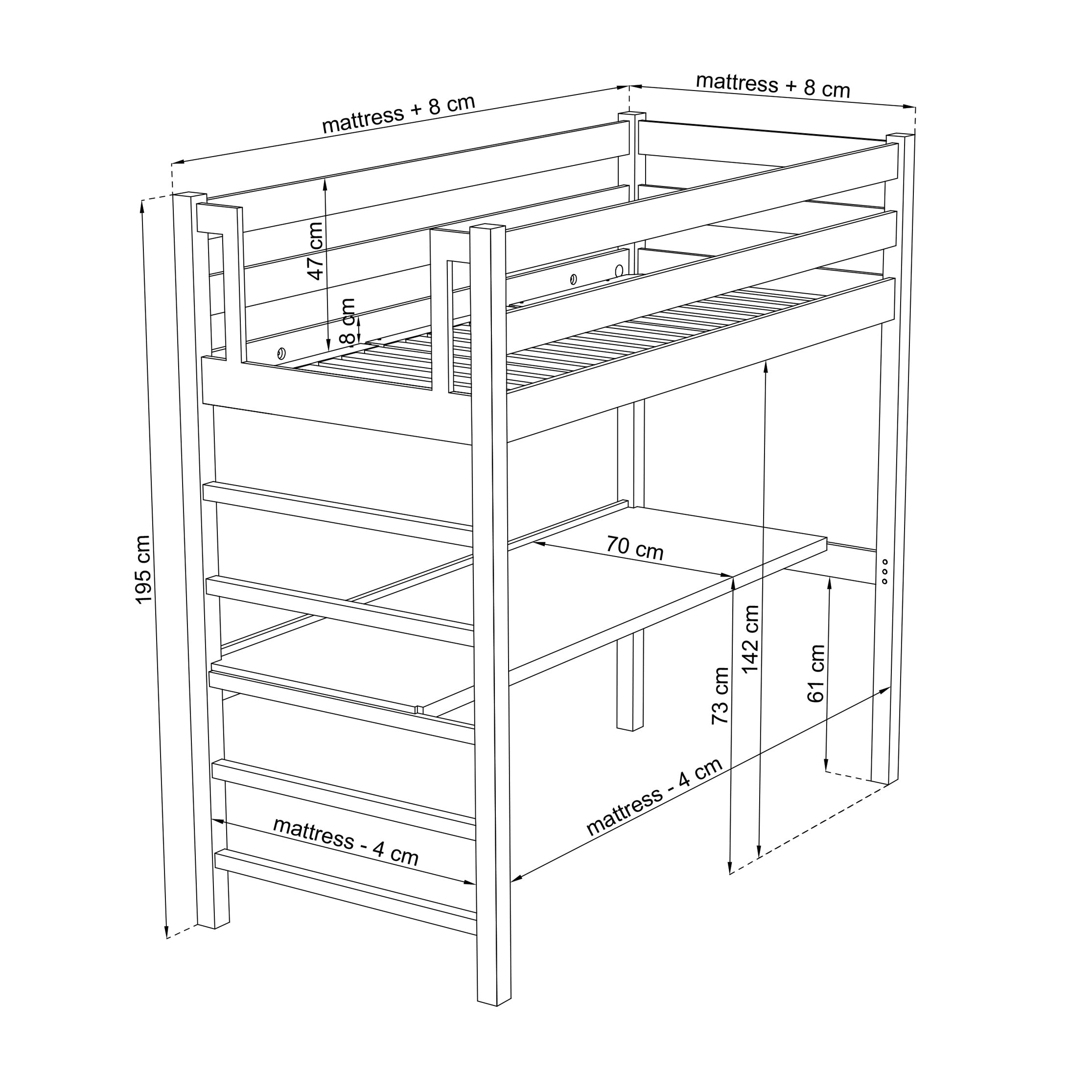 Loft Bed with Desk N01 RAL/NCS – Wooden, Color Matched to Your Interior, Nizio Home