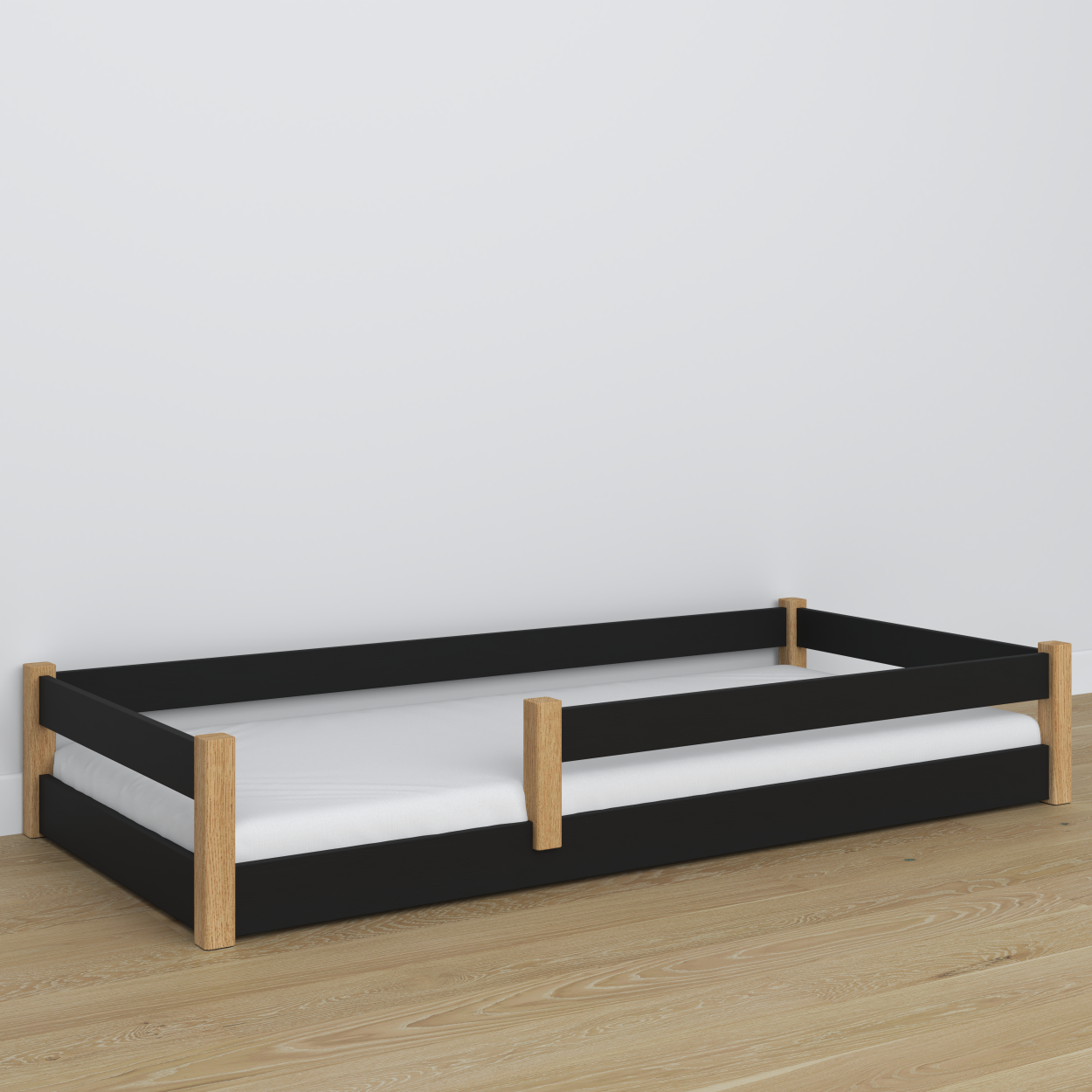 Low Bed Wooden Black and Oak – Joint Details, Nizio Home