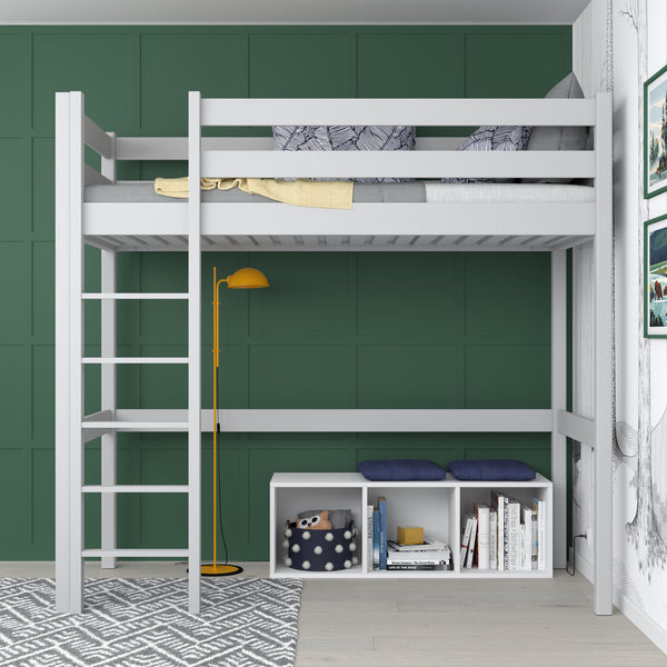 Loft bed grey – wooden ladder and safety rail, Nizio Home