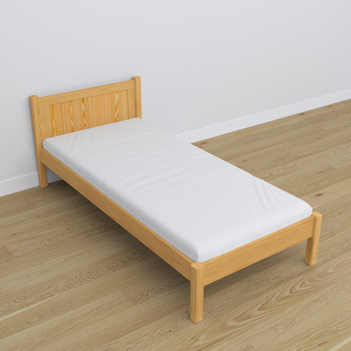 Natural pine bed in a child’s room – Scandinavian arrangement, wooden
