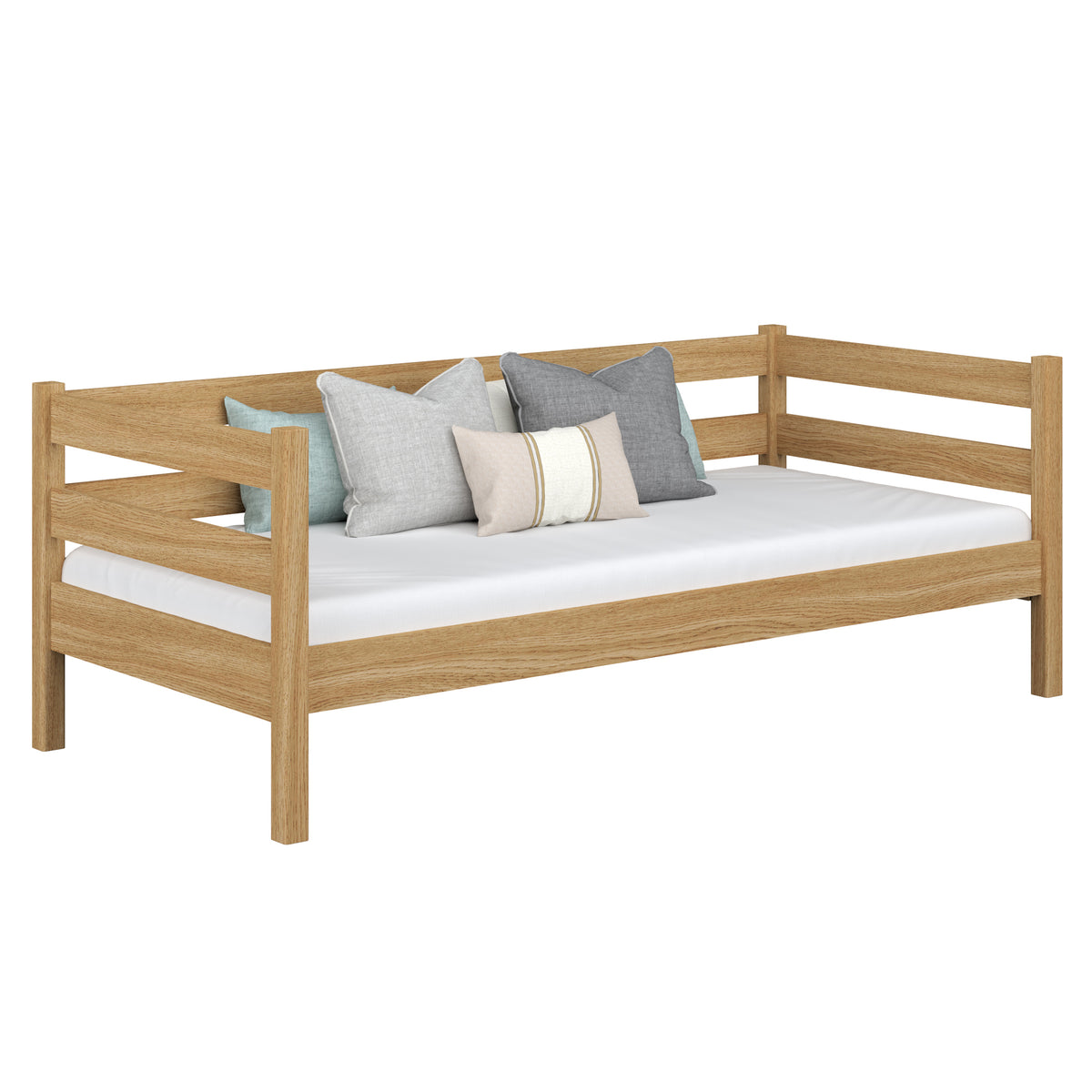 Letto divano quercia naturale – laterale sponda in quercia, sicurezza per bambini