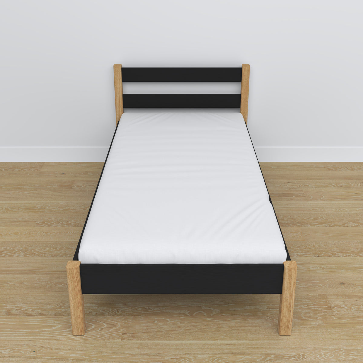 Single wooden bed black-oak – details of joints and wood, Nizio Home