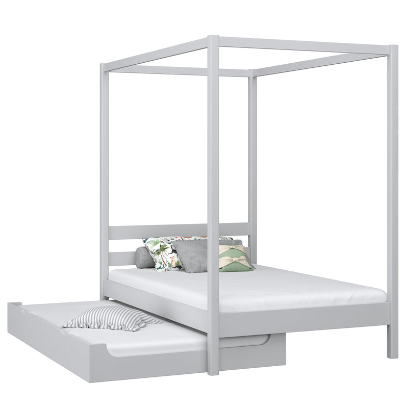 Wooden canopy bed with mattress drawer grey – scandi child’s room
