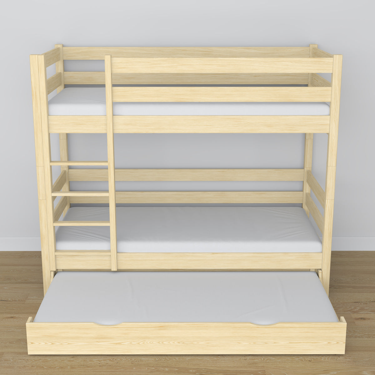 Clear Pine Bunk Bed – Wooden Slatted Frame, Mattress Drawer