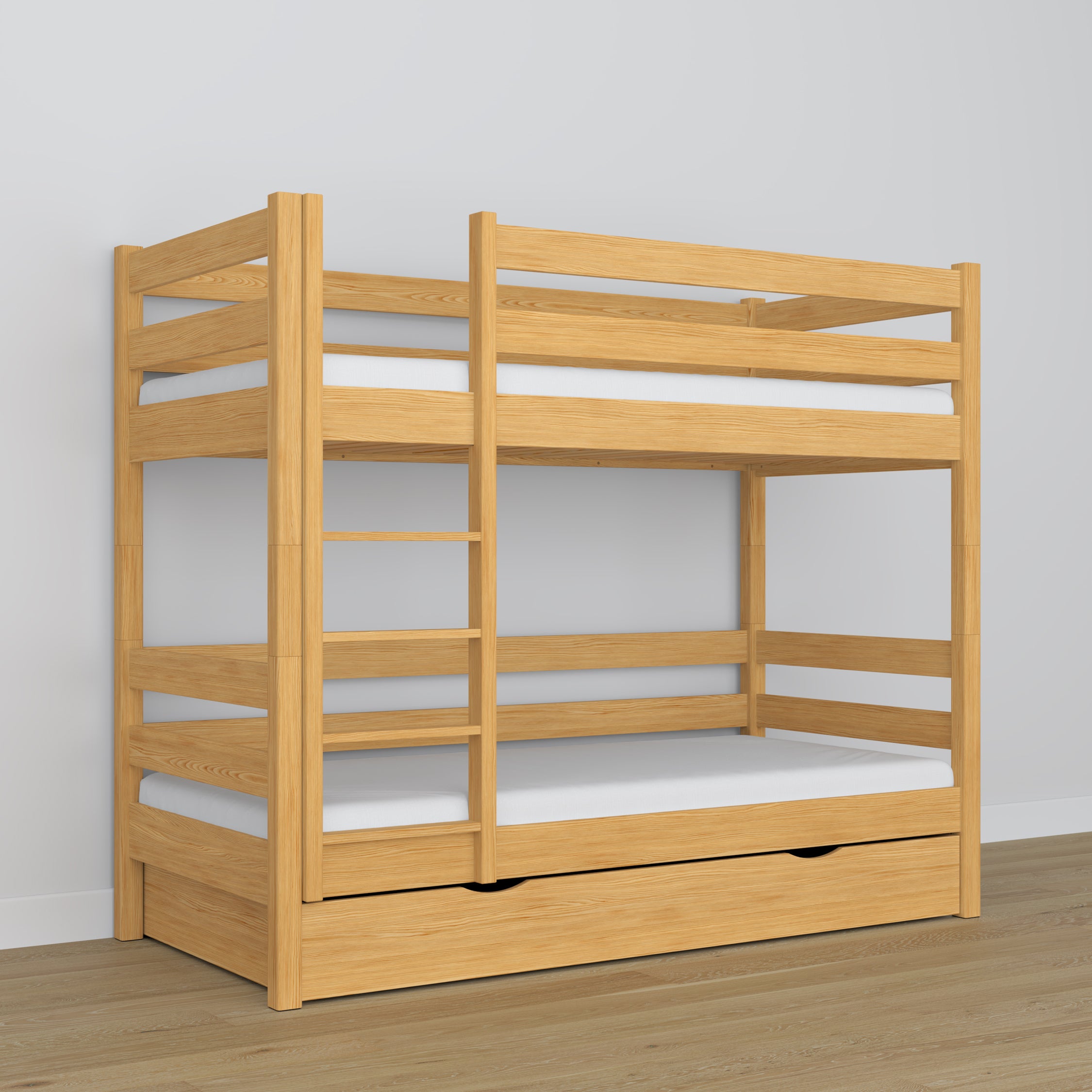 Letto a castello con cassetto pino naturale in legno – scandinavo design, Nizio