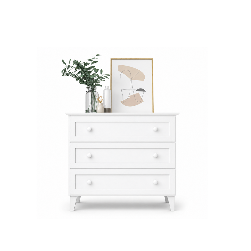Cassettiera con 3 cassetti in legno bianco 105 cm – della camera da lettoa, stile scandinavo