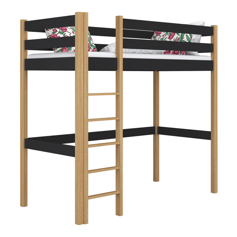 Black and Oak Wooden Loft Bed – Children’s Room, Solid Wood, Scandi Style