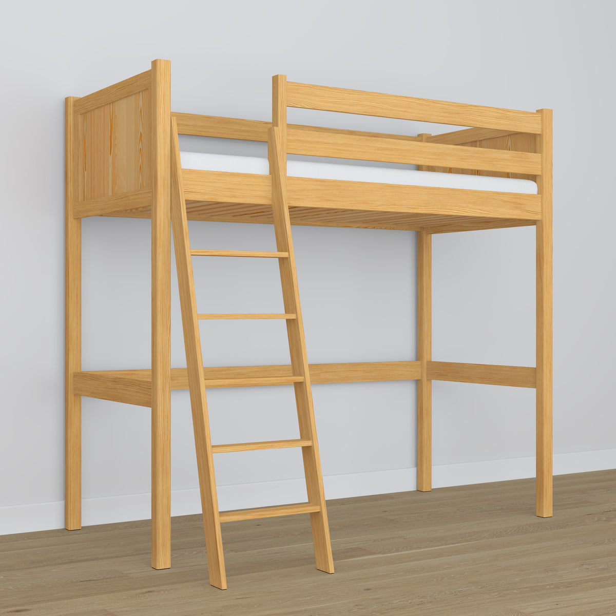 Letto a soppalco in legno pino naturale – spazio libero sotto camera da letto, Nizio